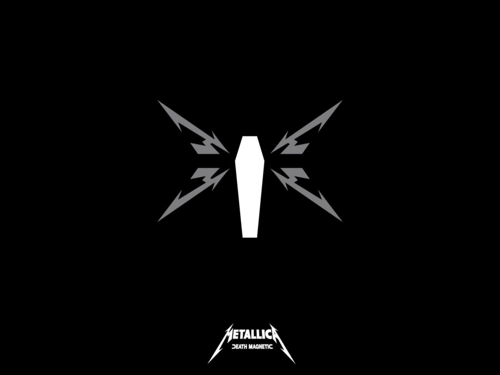 Minimalist Metallica Wallpaper: Coffin Design with Lightning Bolts