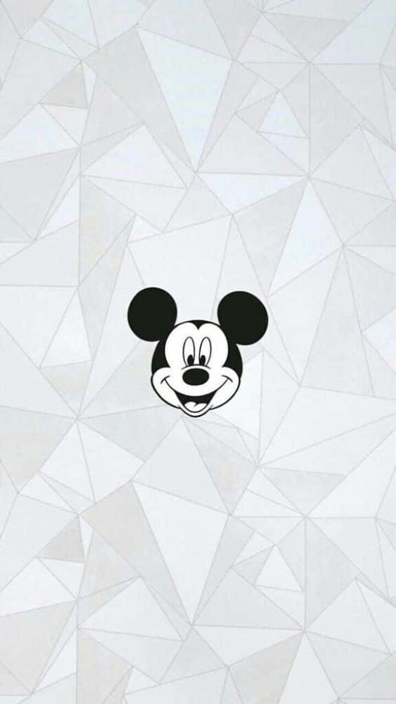 Minimalist White Geometric Mickey Mouse Wallpaper for Nostalgic Charm