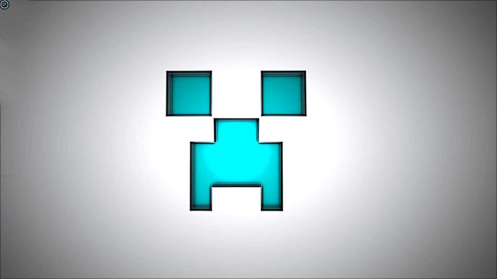 Minimalist Minecraft Creeper face cyan pixel art on smooth white gray gradient wallpaper background