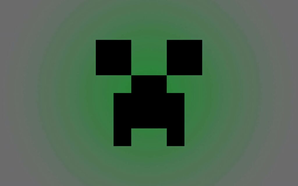Minimalist Minecraft Creeper face pixel art wallpaper with bold black shapes on green gradient