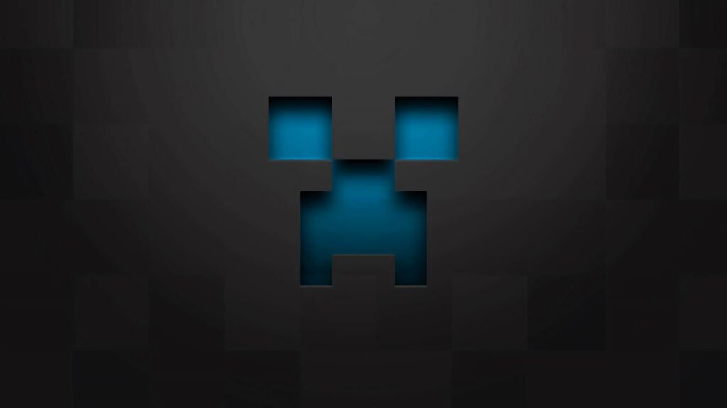 Minimalist Minecraft Creeper face wallpaper with glowing blue light on dark textured background