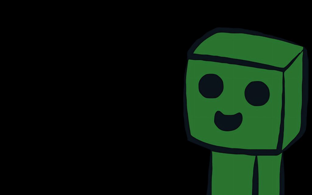 Minimalist Minecraft Creeper face wallpaper dark green hues bold outlines black night background
