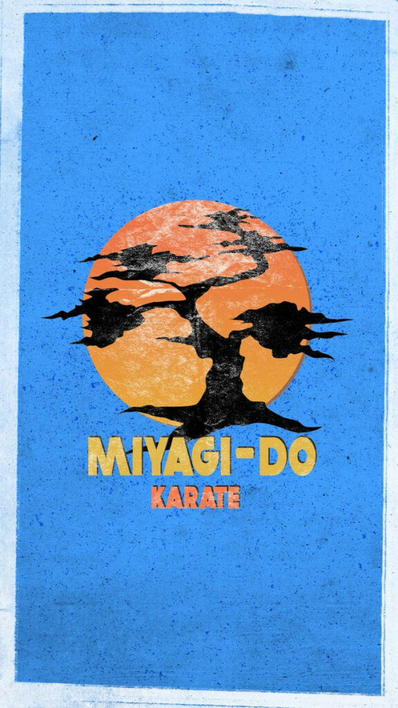 Miyagi-Do Karate Wallpaper: Bonsai Silhouette & Orange Sun Design