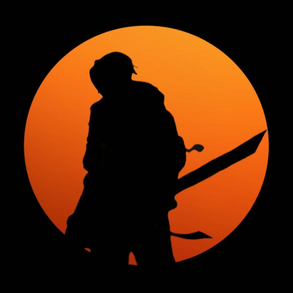 Mobile Legends wallpaper with Ling silhouette and glowing orange moon high-contrast art