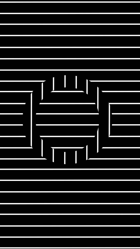 Minimalist black and white O illusion wallpaper with 3D optical effect for sleek mobile screen