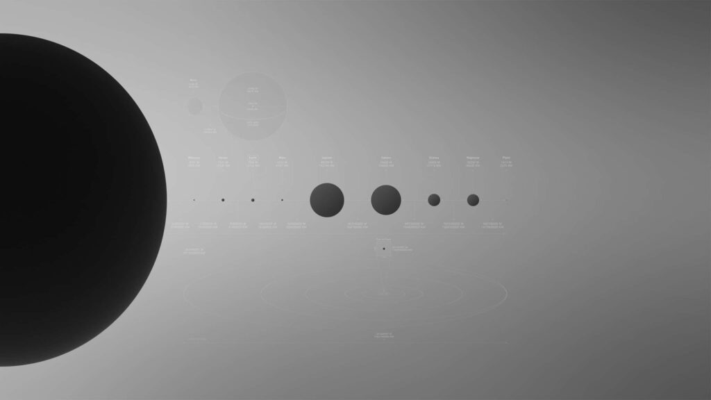 Minimalist Monochrome Solar System Wallpaper - Clean Gray Diagram