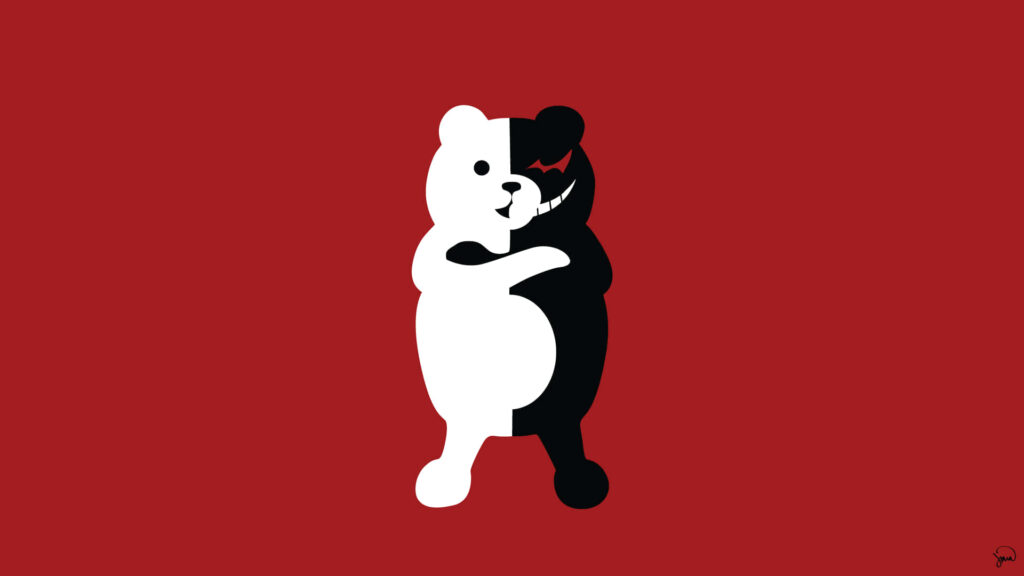 Monokuma Minimalist Wallpaper: Bold Red Background & Vector Art