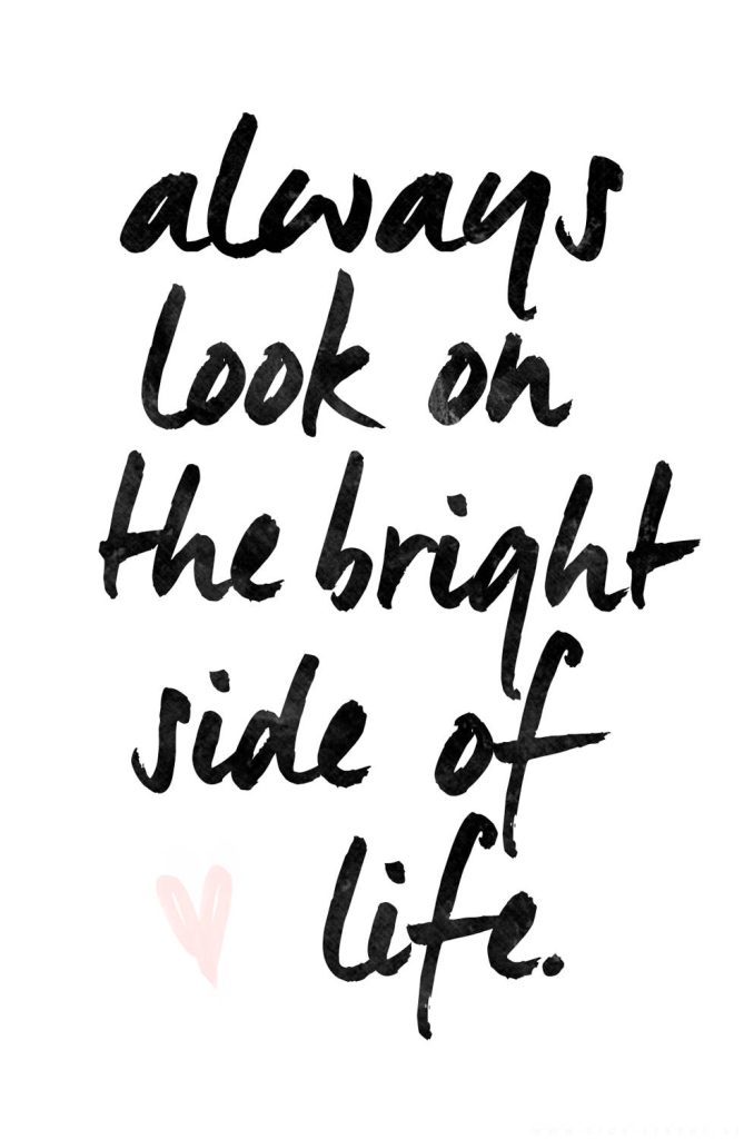 Minimalist inspirational wallpaper with bright side of life quote black brush lettering and pink heart