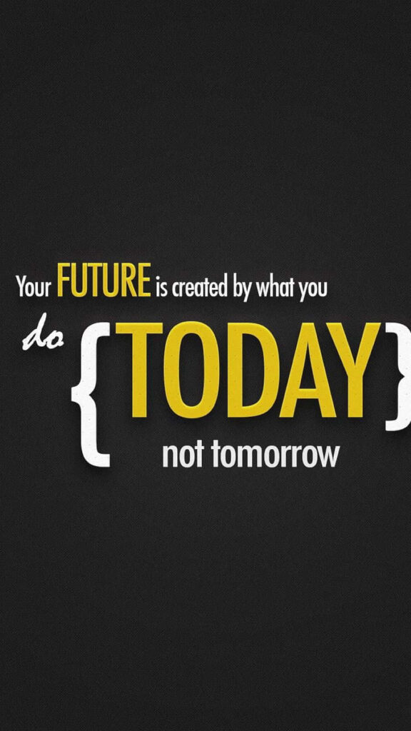 Minimalist English wallpaper with bold yellow white motivational quote on dark background