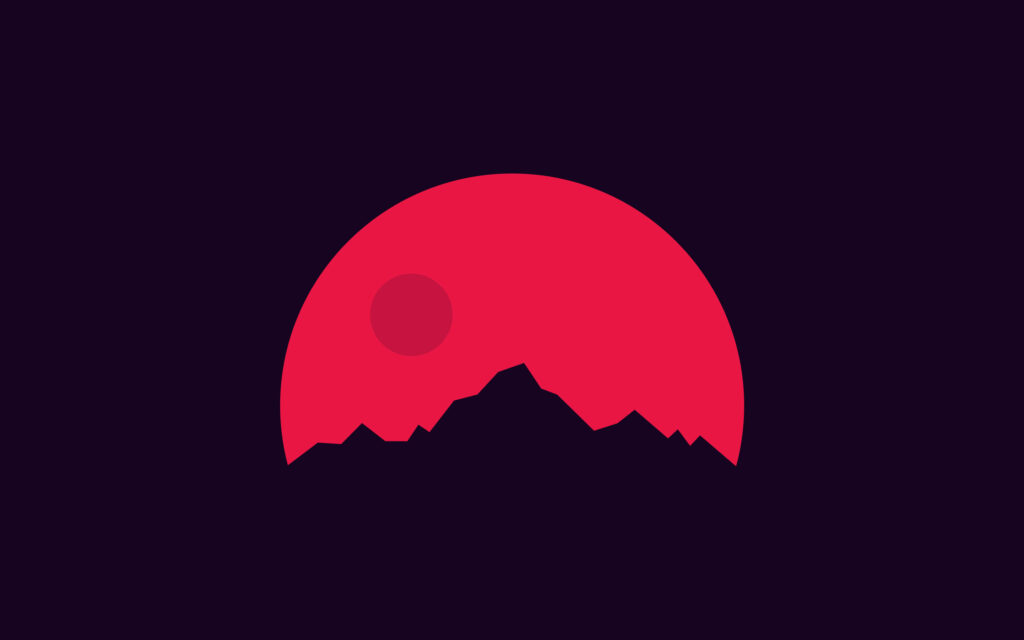 Minimalistic Mountain Majesty: A Clean Wallpaper with a Red Moon