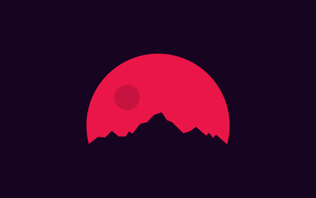 Minimalist Mountain Range with Red Blood Moon - Bold Abstract Wallpaper