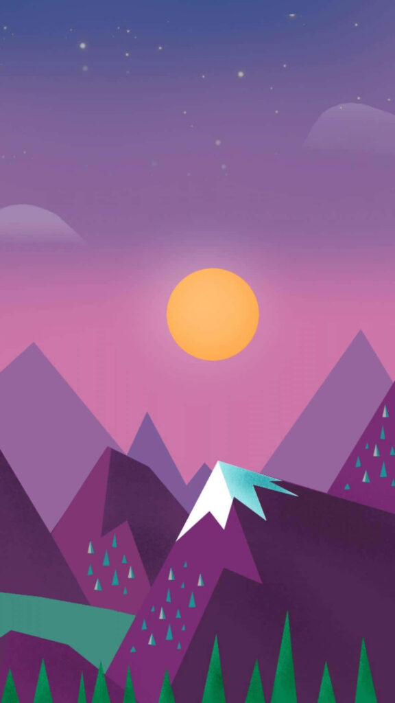 Serene Geometric Mountain Wallpaper: Starry Sky Gradient Background