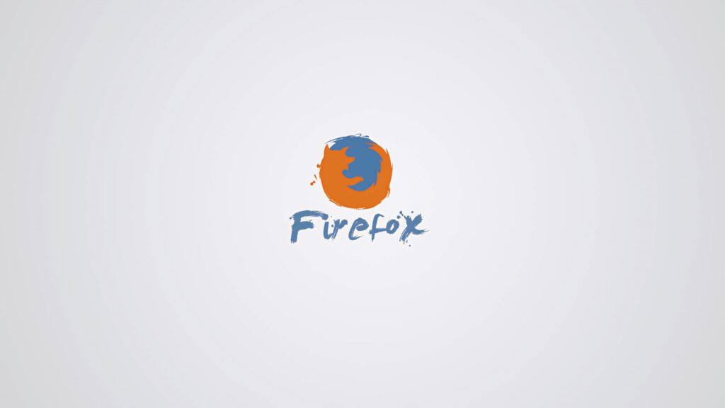 Minimalist hand-painted Firefox logo in bold orange and blue on light gray gradient background Wallpaper