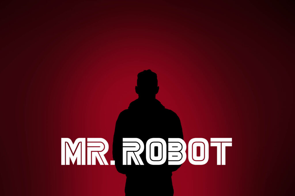 Minimalist Mr. Robot Silhouette Wallpaper with Bold Red Background