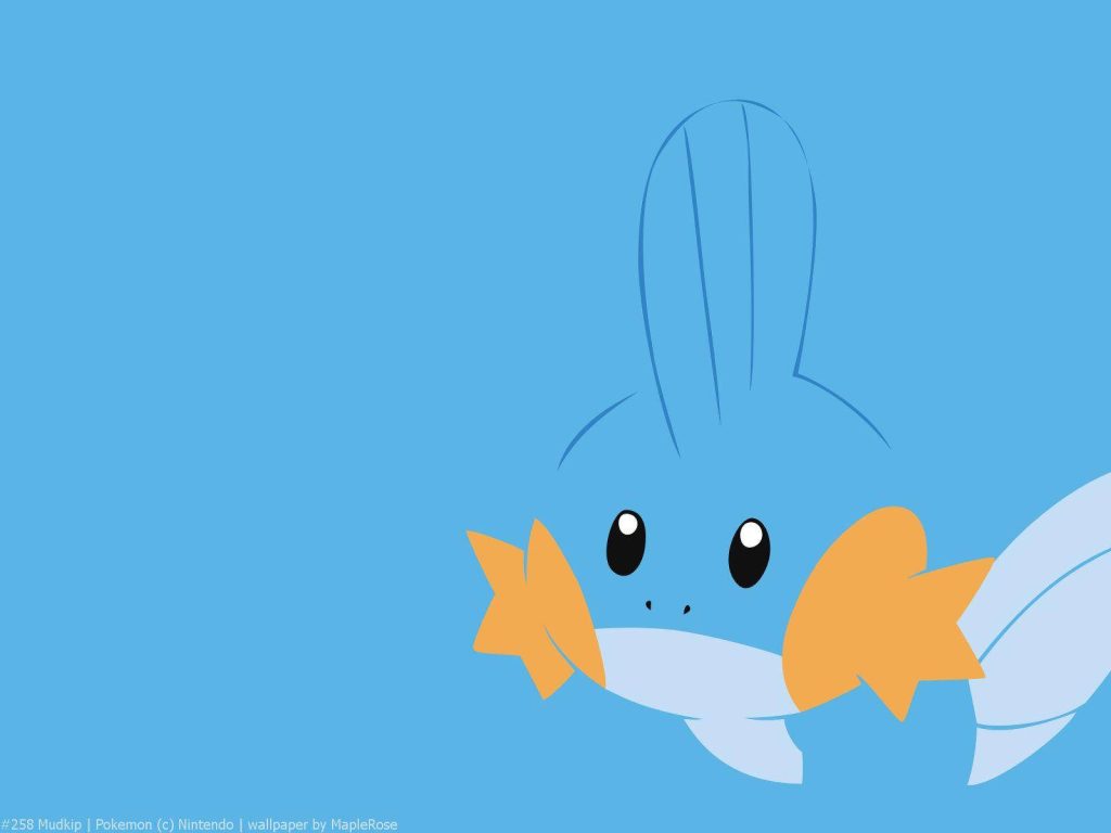 Minimalist Mudkip wallpaper with flat vector art on light blue background for desktop screens