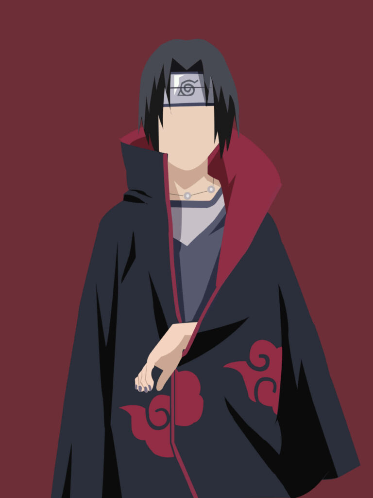 Minimalist Naruto Akatsuki Character Wallpaper on Maroon Background
