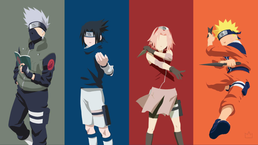 Minimalist Team 7 Wallpaper: Vibrant Naruto Characters in Flat Design