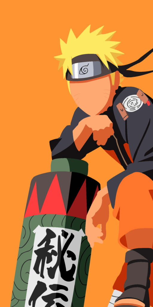 Minimalist Naruto Wallpaper: Crouching Character & Bold Orange Scroll