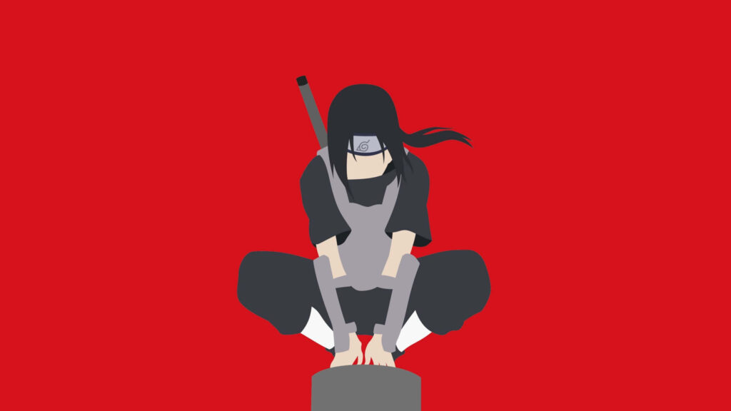 Minimalist Naruto Crouching Wallpaper on Bold Red Background