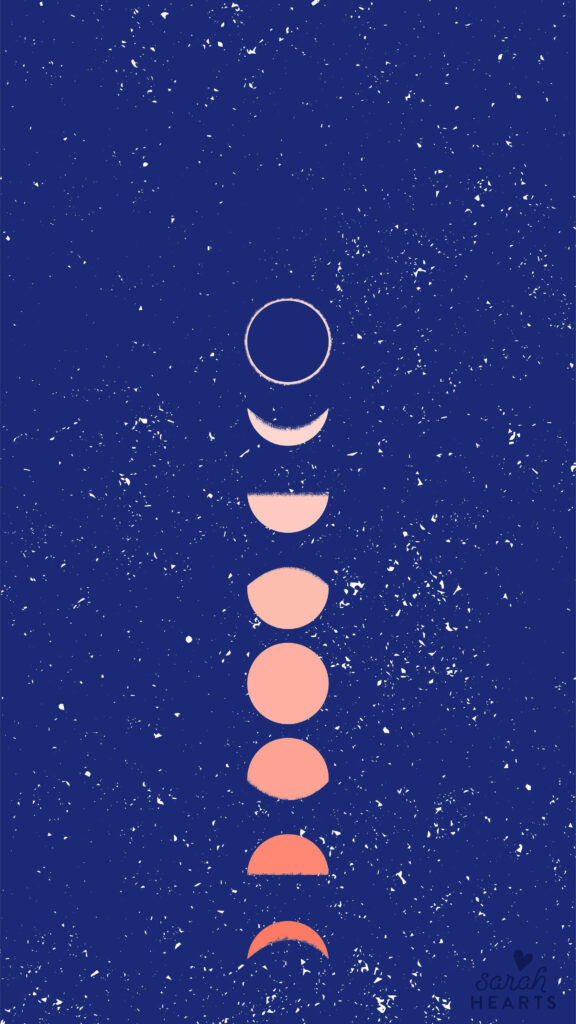 Minimalist Navy Blue Wallpaper with Peach Moon Phases - Lunar Cycle Design