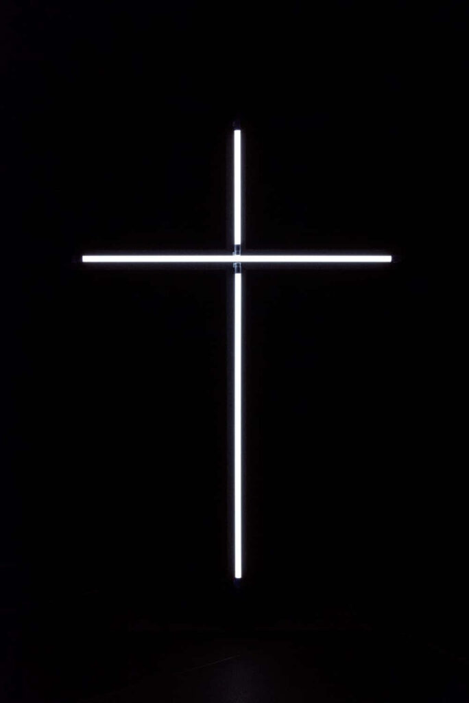 Minimalist Neon Cross Mobile Wallpaper on Black Background