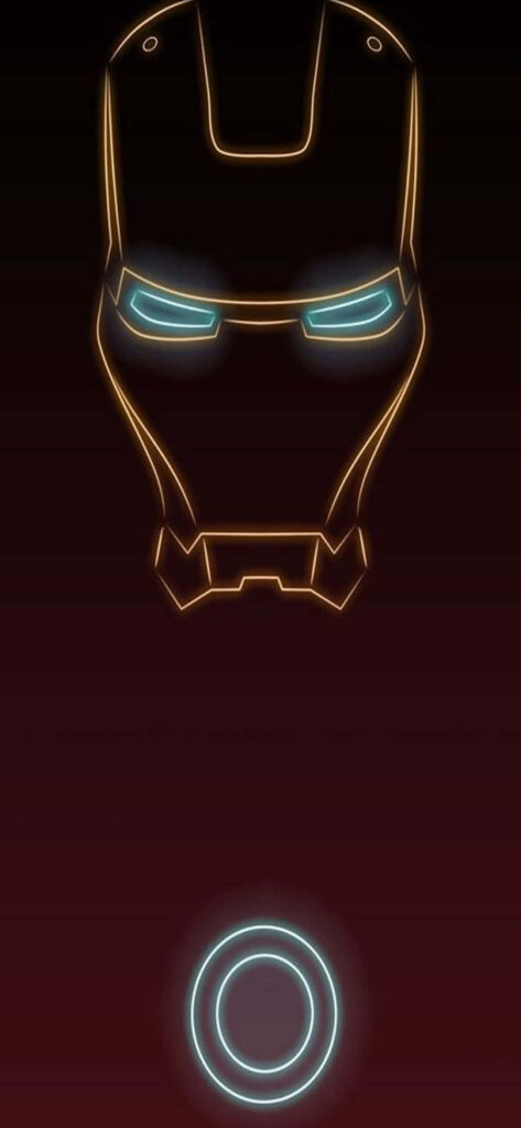 Minimalist Iron Man Helmet Wallpaper in Neon Glow - Dark Background