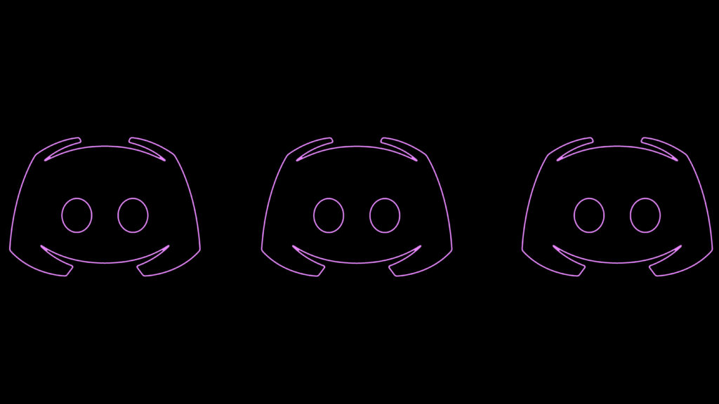 Minimalist Discord Clyde logos in neon purple outline on black background tech wallpaper design
