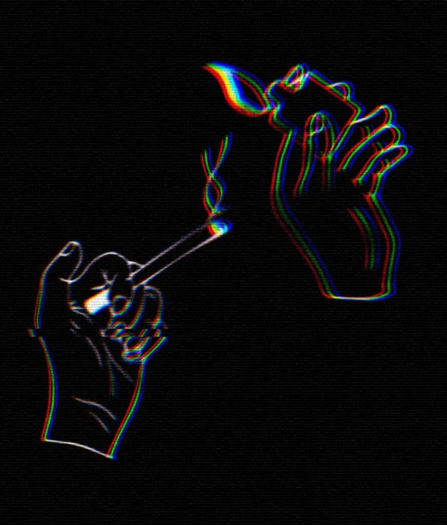 Minimalist Neon Illustration: Hands with Cigarette and Lighter Wallpaper