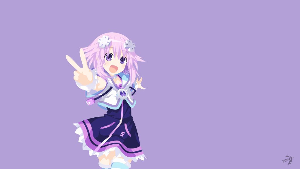 Minimalist vector wallpaper of Neptune from Hyperdimension Neptunia with lavender background