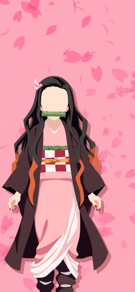 Minimalist Nezuko Wallpaper with Cherry Blossoms - Demon Slayer Art