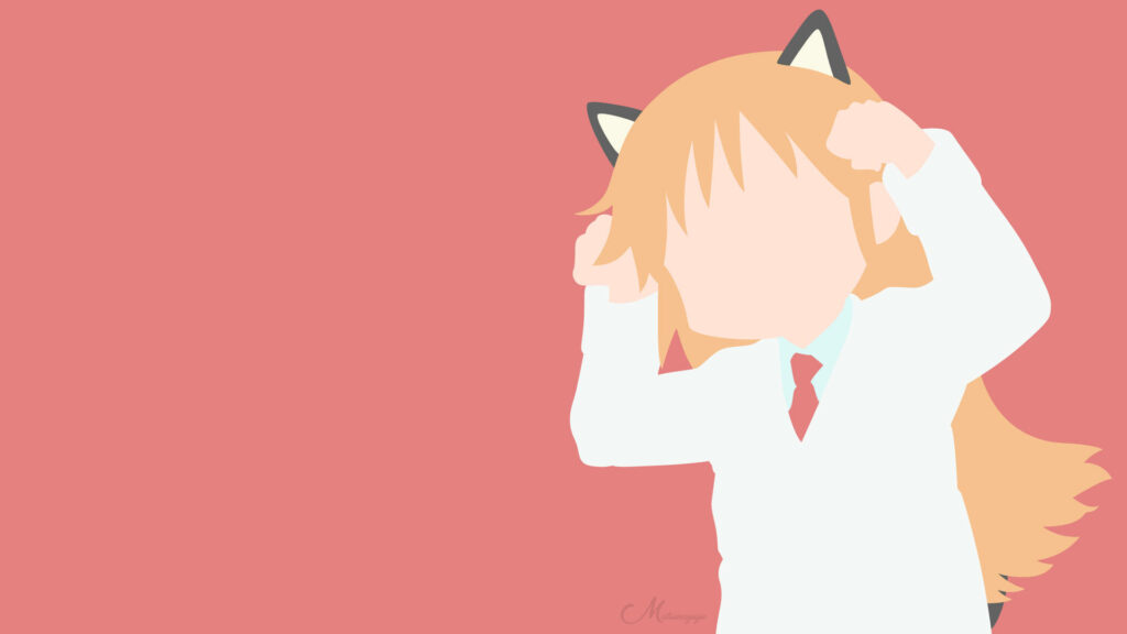 Charming Nichijou Cat-Eared Character Minimalist Wallpaper Red