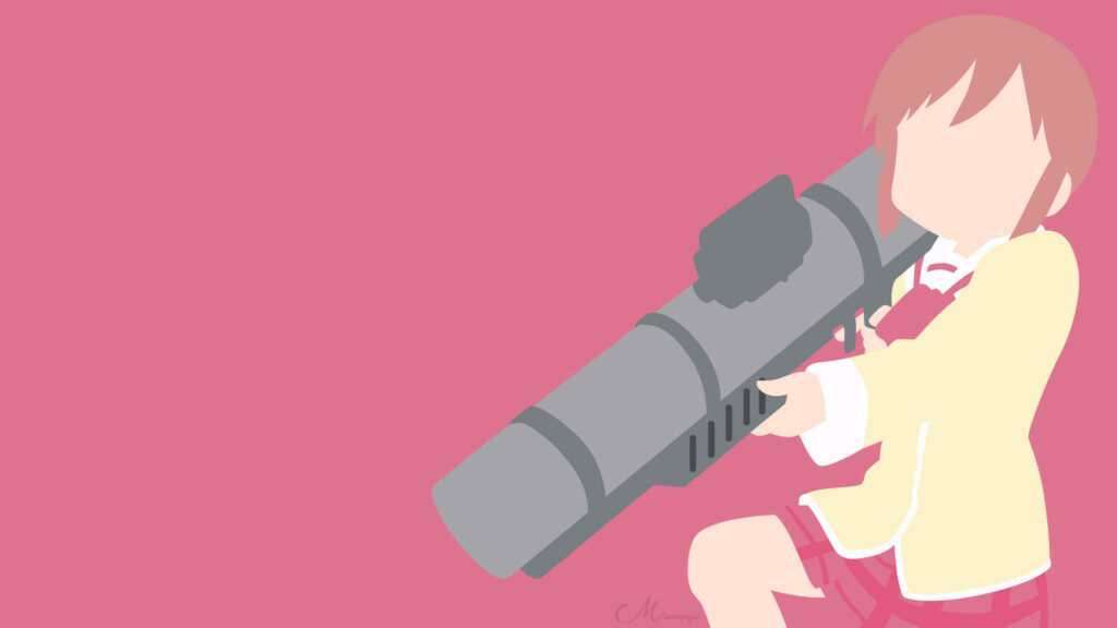 Minimalist Nichijou Wallpaper: Red & Pink Character Design