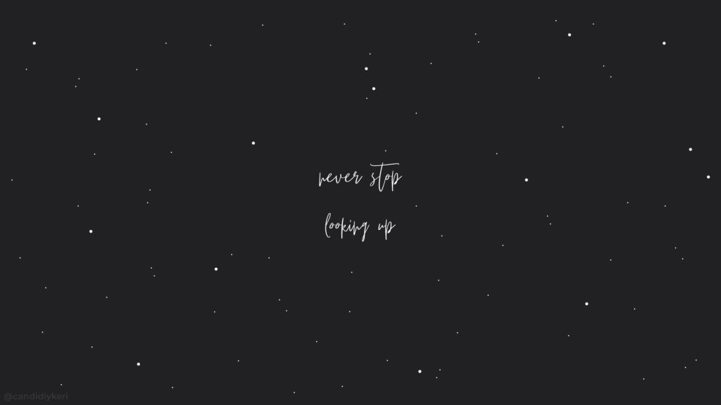 Minimalist Black Wallpaper with Stars & 'Never Stop Looking Up' Quote