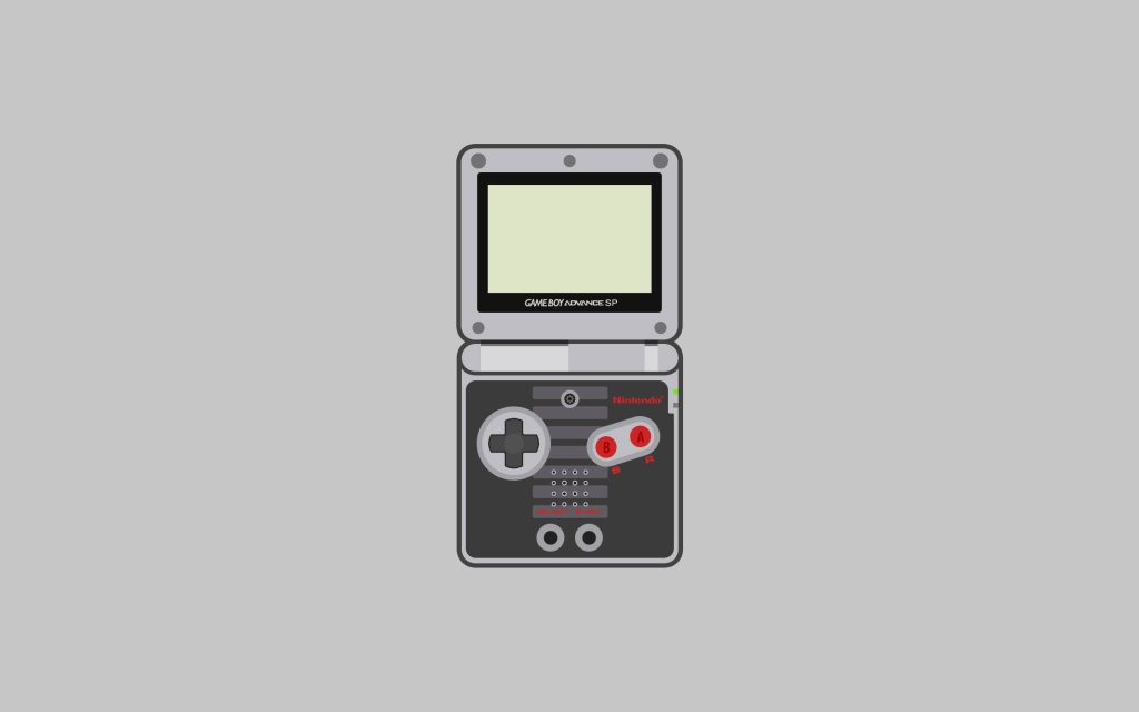 Minimalist digital art of Nintendo Game Boy Advance SP on soft gray background wallpaper