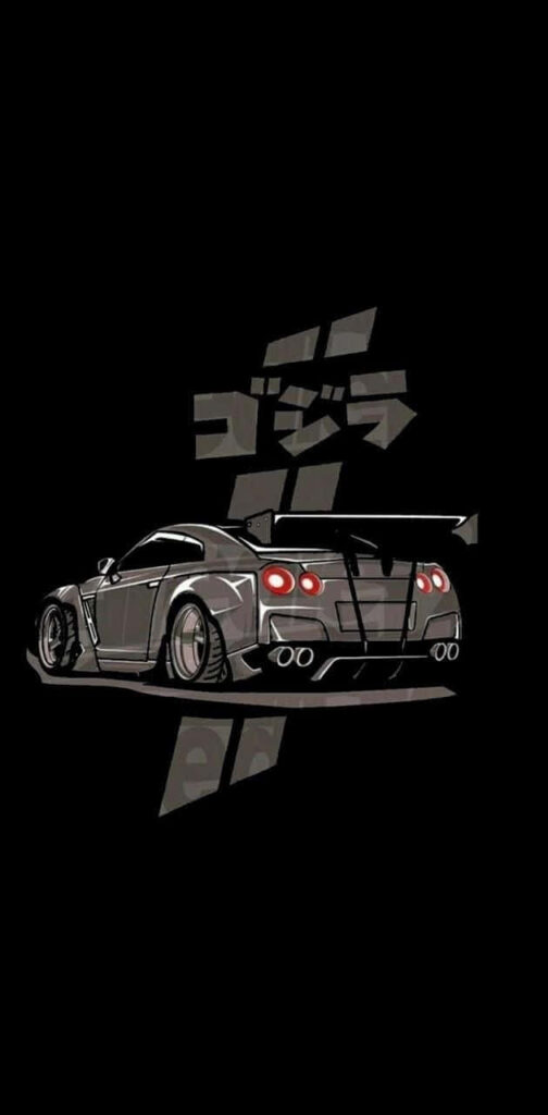 Stylized Nissan R35 GTR Wallpaper: Minimalist Art on Black Background