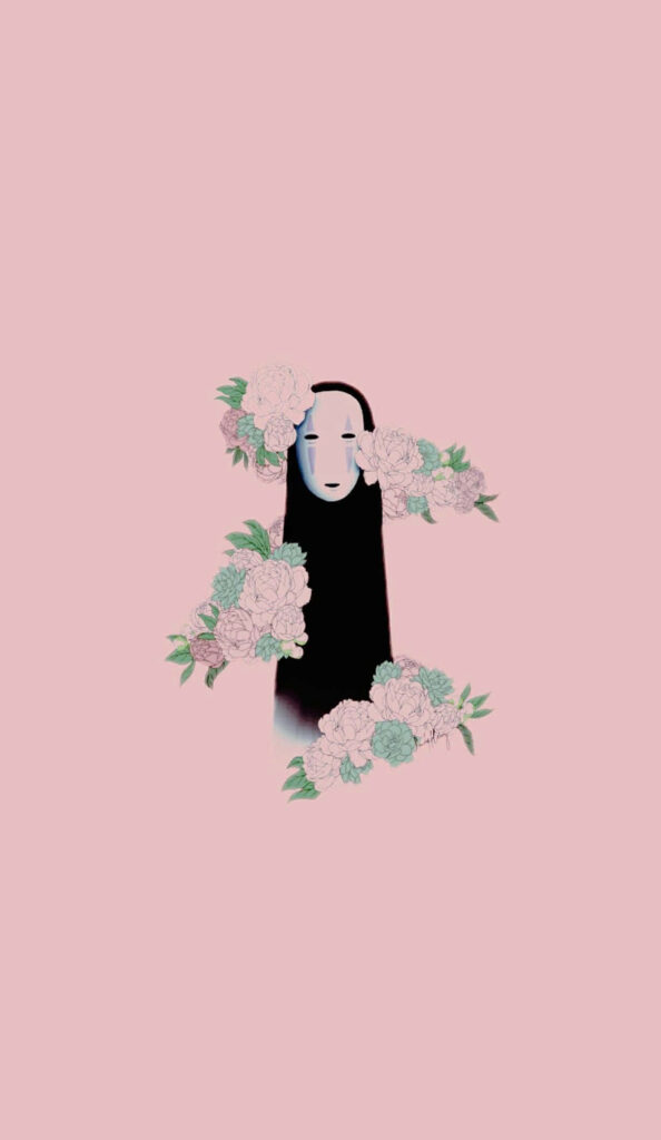 Minimalist No Face Wallpaper with Floral Elements on Soft Pink Background