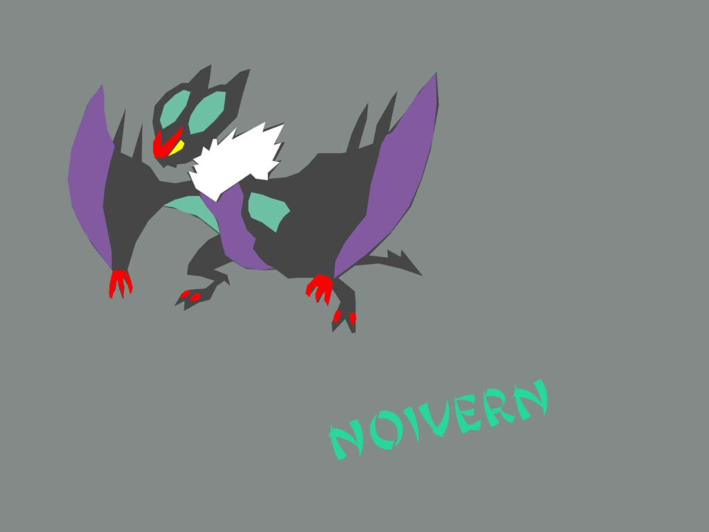 Minimalist Noivern Wallpaper: Bat Pokémon Illustration on Gray