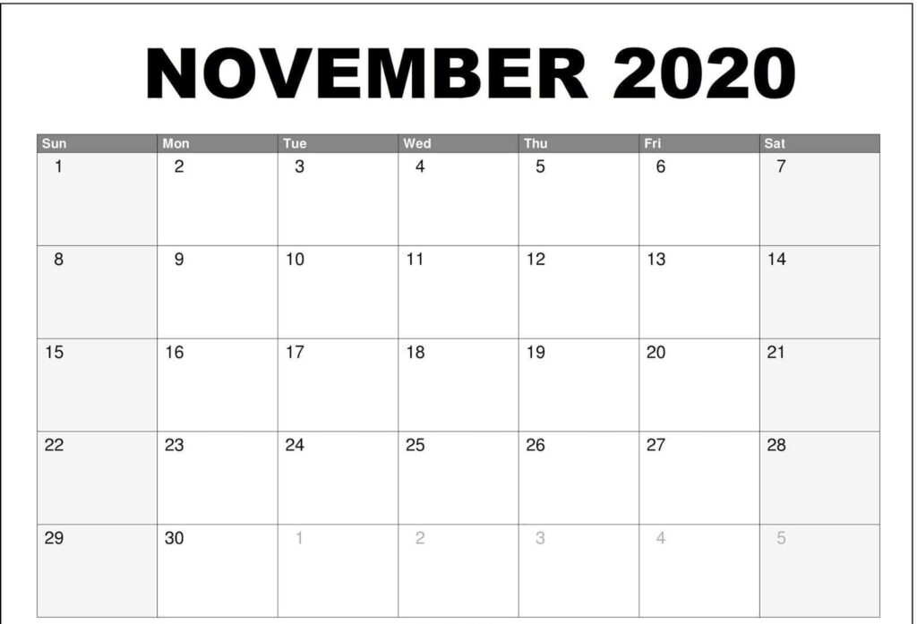 Minimalist November 2020 calendar wallpaper with monochrome design bold typography and grid lines