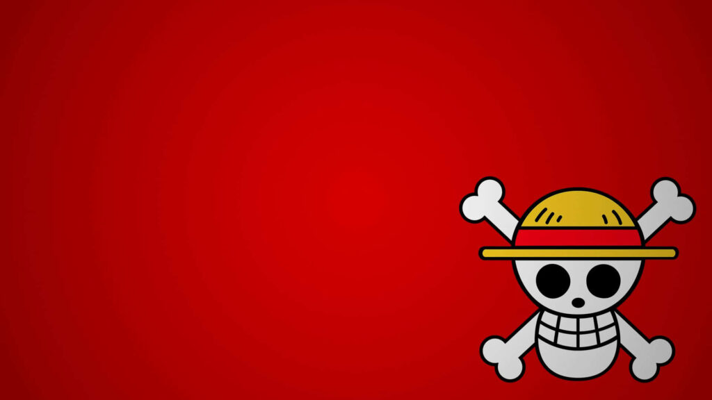 Minimalist One Piece Straw Hat Skull Wallpaper on Bold Red Background