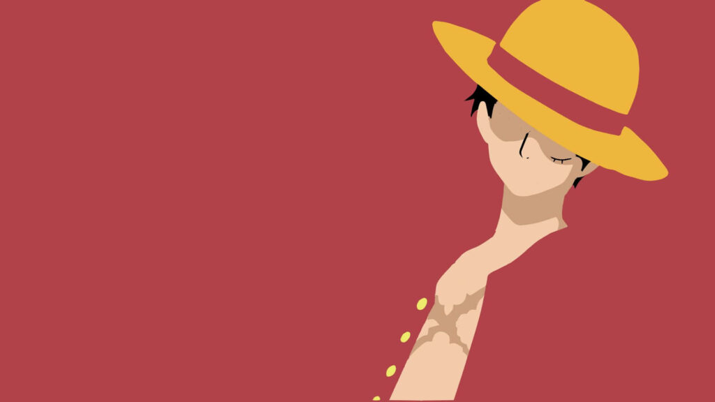 Minimalist One Piece Wallpaper: Character with Red Background & Yellow Hat