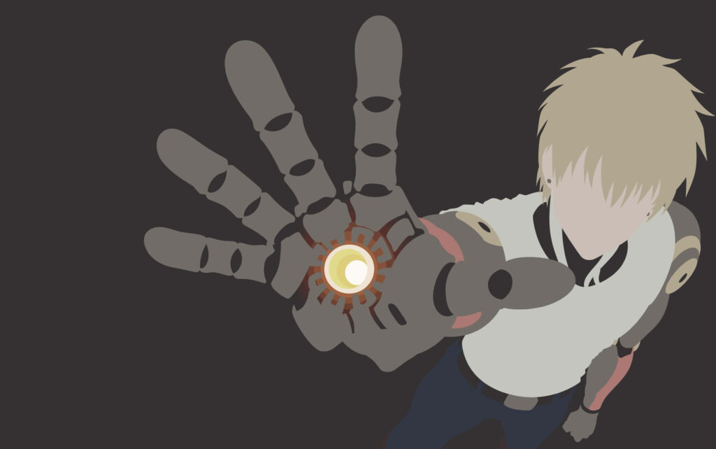Minimalist One Punch Man Wallpaper with Cybernetic Character Glow