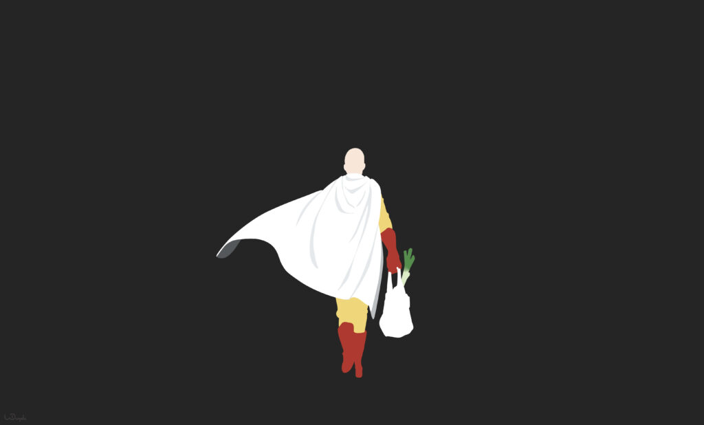 Minimalist One Punch Man Wallpaper: Character in Cape on Black
