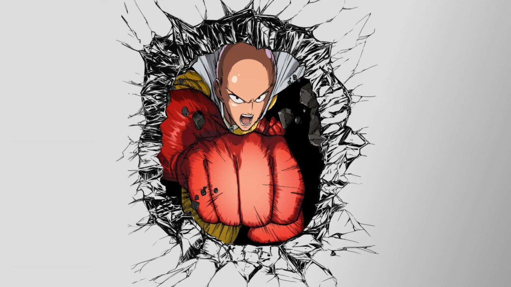 Minimalist One Punch Man Wallpaper: Saitama Breaking Through Wall