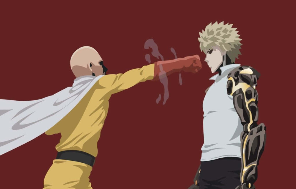 Minimalist One Punch Man Wallpaper: Saitama vs. Genos Art