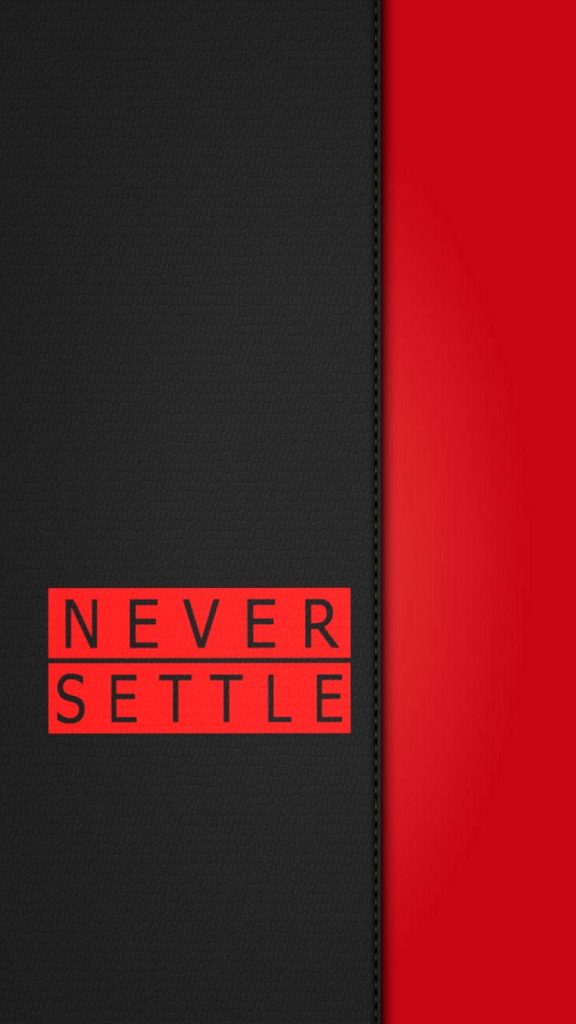 Minimalist OnePlus Never Settle wallpaper split black leather and vibrant red bold background