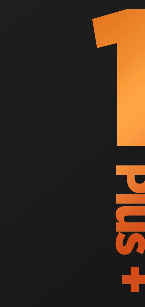 Minimalist OnePlus wallpaper with vertical orange 1 plus branding on sleek black background