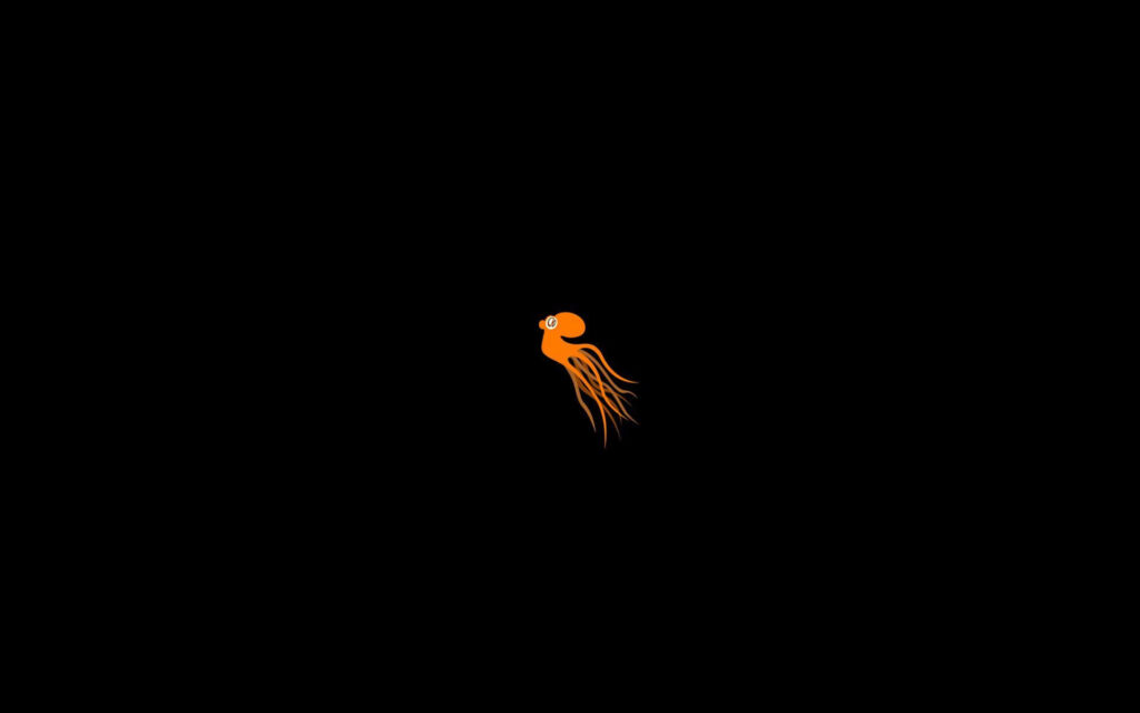 Minimalist Orange Octopus Wallpaper on Black Background