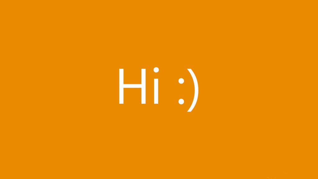 Minimalist digital wallpaper with vibrant orange background and friendly white Hi text centered