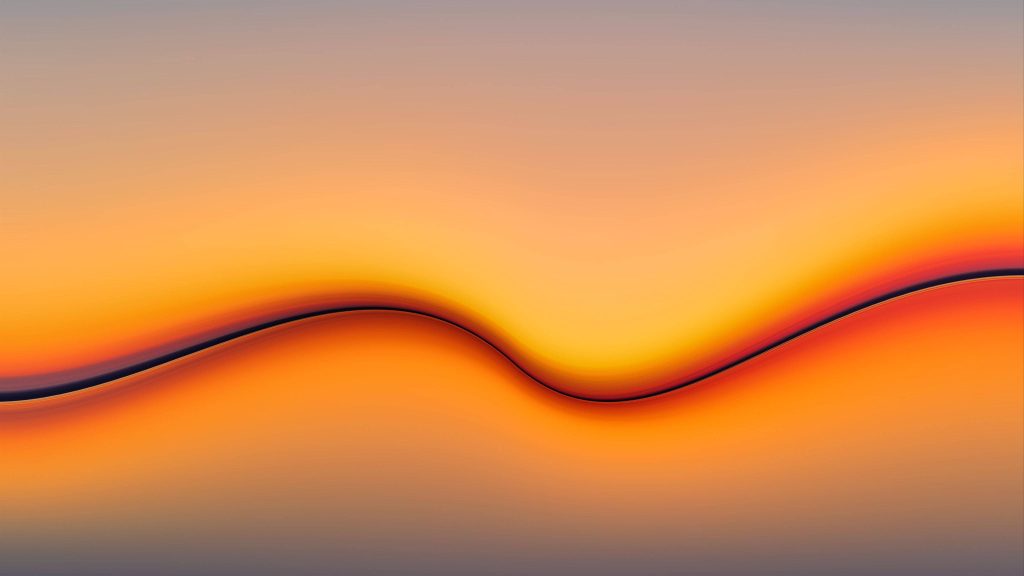 Minimalist abstract wallpaper with sleek orange wave on vibrant yellow gradient background
