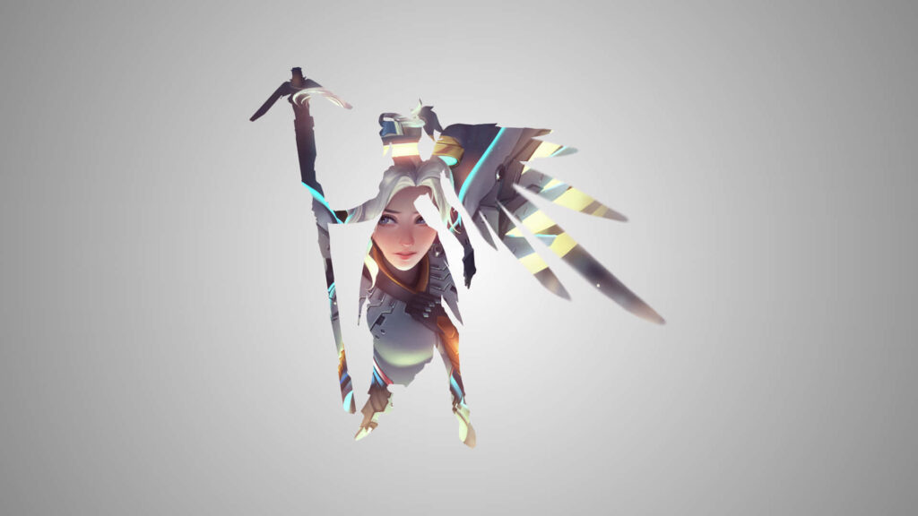 Minimalist Overwatch Character Wallpaper on Gray Background